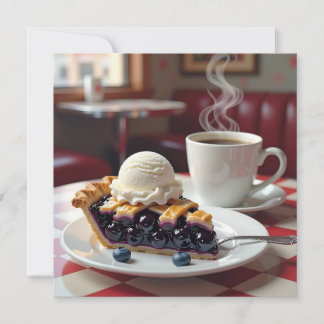 Blueberry Pie, Vanilla Ice Cream and Coffee Blank Card