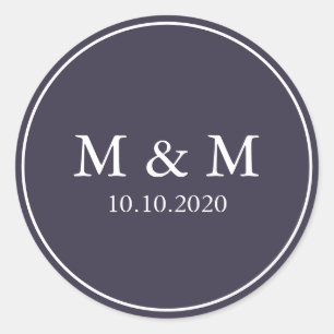 Blueberry Purple Wedding Classic Monogram Round Sticker