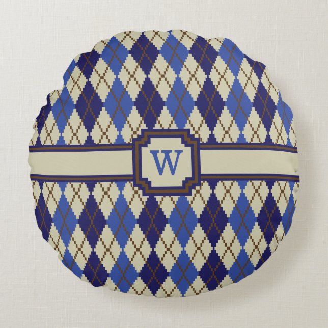 Blueberry Scone Argyle Round Pillow (Front)
