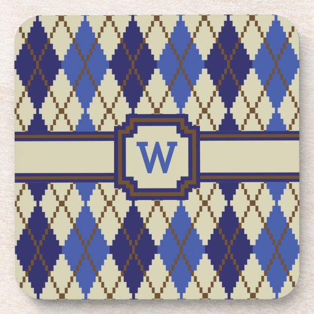 Blueberry Scone Argyle Square Coaster (Front)