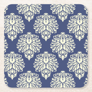 Blueberry Southern Cottage Damask Square Paper Coaster