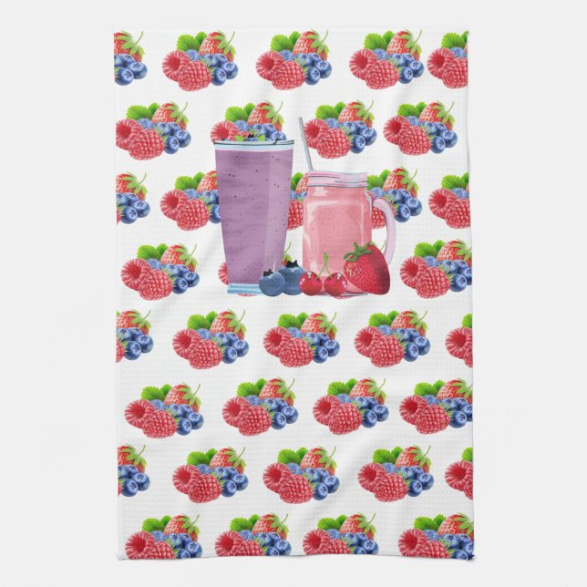 Blueberry & Strawberry Smoothie Tea Towel (Vertical)