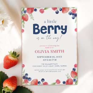 Blueberry Strawberry Watercolor Baby Shower Invitation