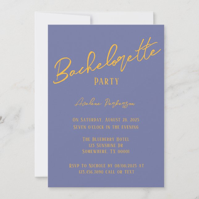 Blueberry Sunshine Typography Bachelorette Party Invitation (Front)