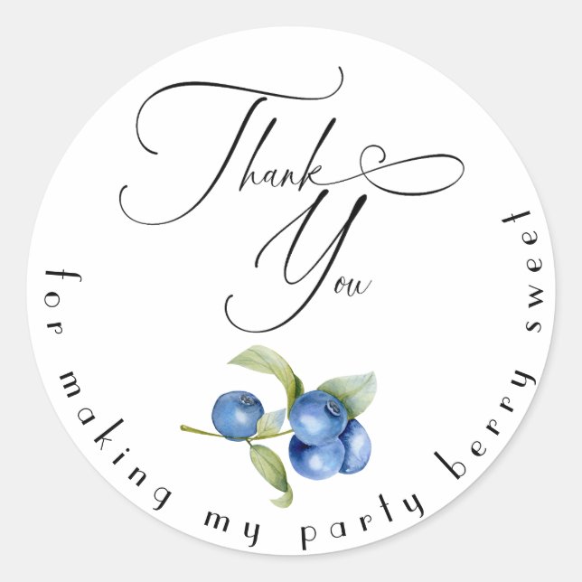 Blueberry sweet baby shower thank you stickers (Front)