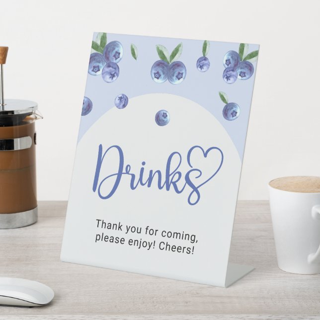 Blueberry Sweet Watercolor Boy Baby Shower Drinks Pedestal Sign (In SItu)