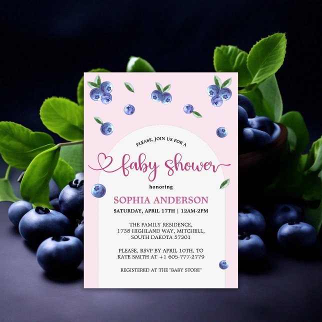 Blueberry Sweet Watercolor Girl Baby Shower Invitation (Blueberry Sweet Watercolor Girl Baby Shower Invitation)