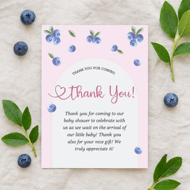 Blueberry Sweet Watercolor Girl Baby Shower Thank You Card (Blueberry Sweet Watercolor Girl Baby Shower Thank You Card)