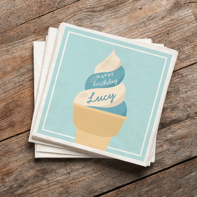 Blueberry Swirl Ice Cream Kids Birthday Party Napkin (Creator Uploaded)