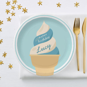 Blueberry Swirl Ice Cream Kids Birthday Party Paper Plate