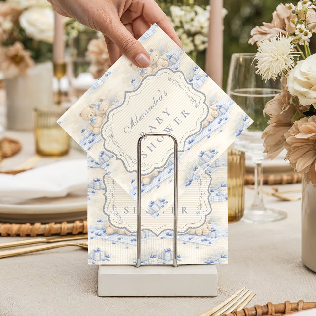 Blueberry Teddy Gift Toile Baby Shower Napkin (Creator Uploaded)