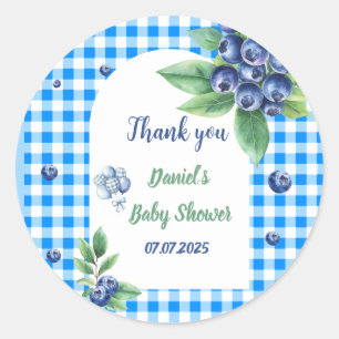 Blueberry-Themed Gingham Sweet Baby Shower Classic Round Sticker