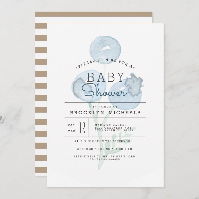 Blueberry Trio | Berry  Watercolor Baby Shower Invitation (Front/Back)