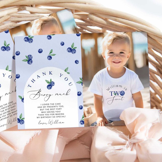 Blueberry Two sweet birthday photo thank you card (Creator Uploaded)