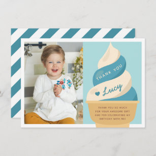 Blueberry Vanilla Ice Cream Kids Birthday Photo Thank You Card