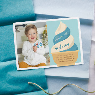 Blueberry Vanilla Ice Cream Kids Birthday Photo Thank You Card