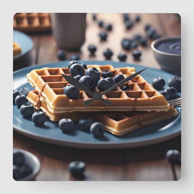 Blueberry Waffles Square Wall Clock (Front)