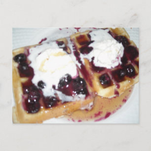 Blueberry Waffles with Whipped Cream Postcard