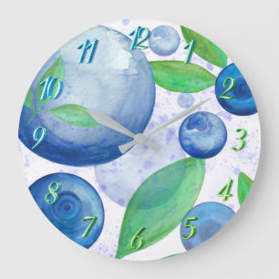 Blueberry watercolor fruit berries large clock