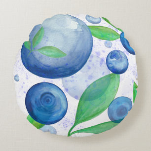 Blueberry watercolor fruit berries round cushion