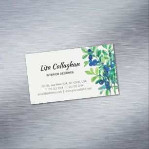 Blueberry watercolor painted magnetic business card