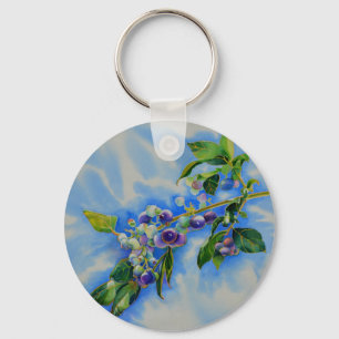 Blueberry watercolor painting key ring