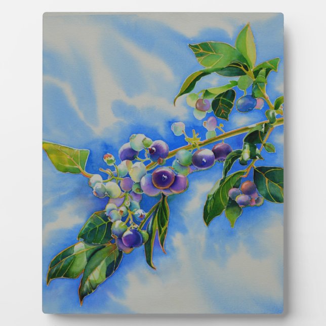 Blueberry watercolor painting plaque (Front)