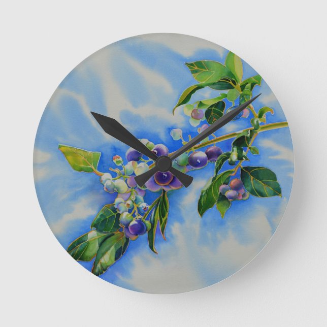 Blueberry watercolor painting round clock (Front)