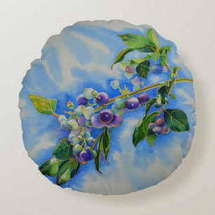 Blueberry watercolor painting round cushion