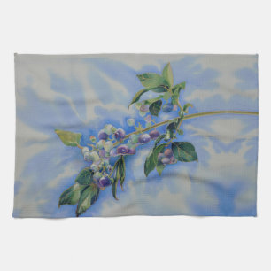 Blueberry watercolor painting tea towel