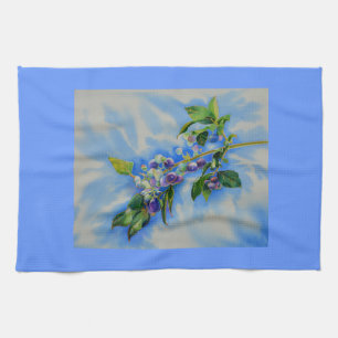 Blueberry watercolor painting tea towel