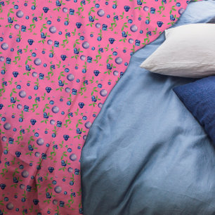 Blueberry watercolor pattern cute girl pink fleece blanket