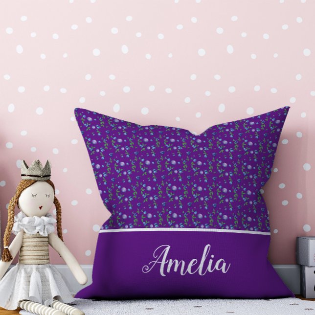 Blueberry watercolor pattern cute name purple  cushion (Creator Uploaded)