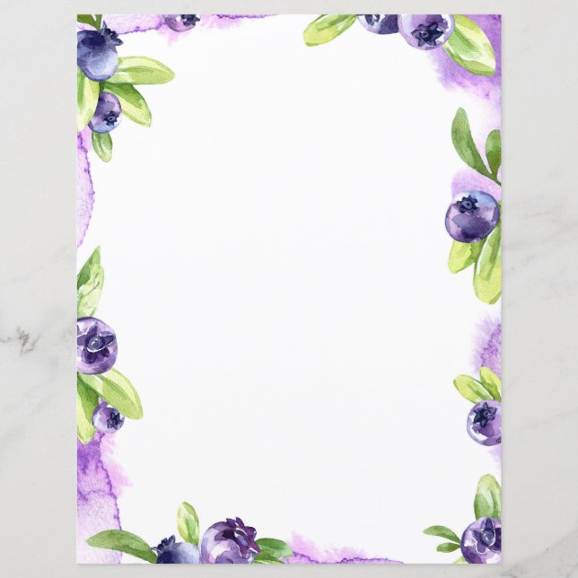 Blueberry Watercolor Scrapbook Paper (Front)