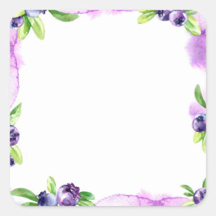 Blueberry Watercolor Scrapbook Square Sticker