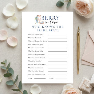 Blueberry Who Knows Bride Bridal Shower Game Card