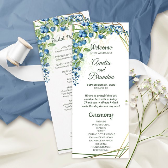Blueberry with Faux Gold Foil Frame Rustic Wedding Programme (Creator Uploaded)