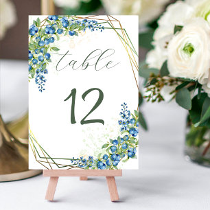 Blueberry with golden foil frame table number