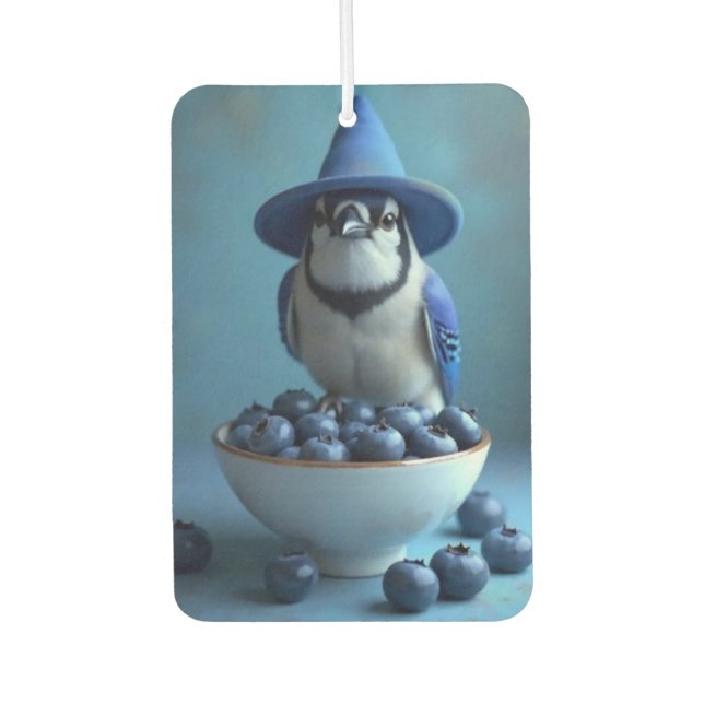 bluebird and a bowl of blueberries car air freshener (Front)