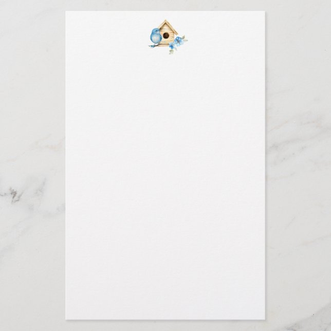 Bluebird and Birdhouse Stationery (Front)