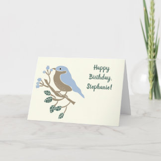 Bluebird and Blueberries Personalised Birthday Card