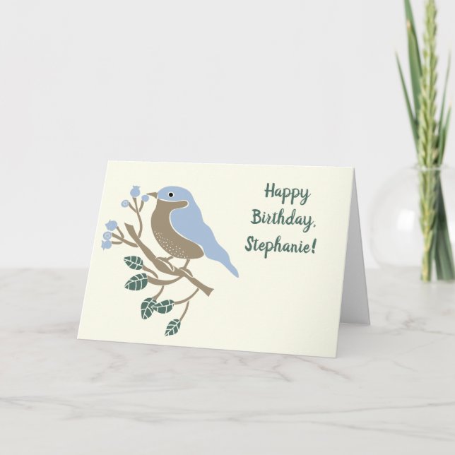 Bluebird and Blueberries Personalised Birthday Card (Front)
