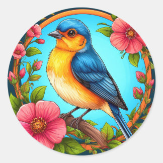 Bluebird And Flowers For Bird Lovers Classic Round Sticker