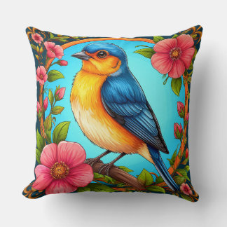 Bluebird And Flowers For Bird Lovers Cushion