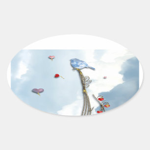 Bluebird and Hearts Oval Sticker