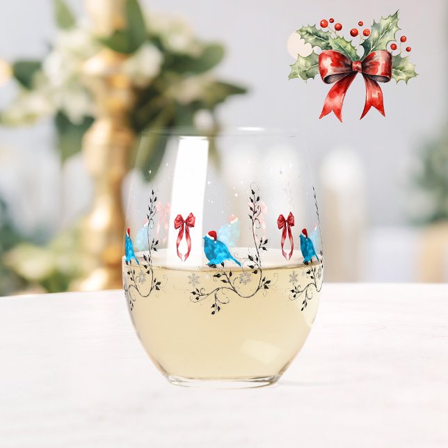 Bluebird at Christmas Stemless Wine Glass (Creator Uploaded)