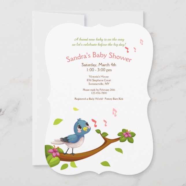 Bluebird Baby Shower Invitation (Front)
