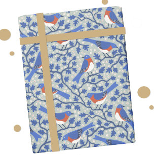 Bluebird Bird and Wildflower Arts and Crafts Wrapping Paper