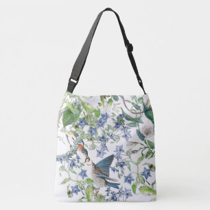 Bluebird Bird Morning Glory Borage Floral Tote Bag