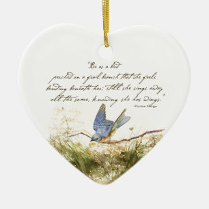 Bluebird Bird on Branch Victor Hugo Poem Ceramic Tree Decoration